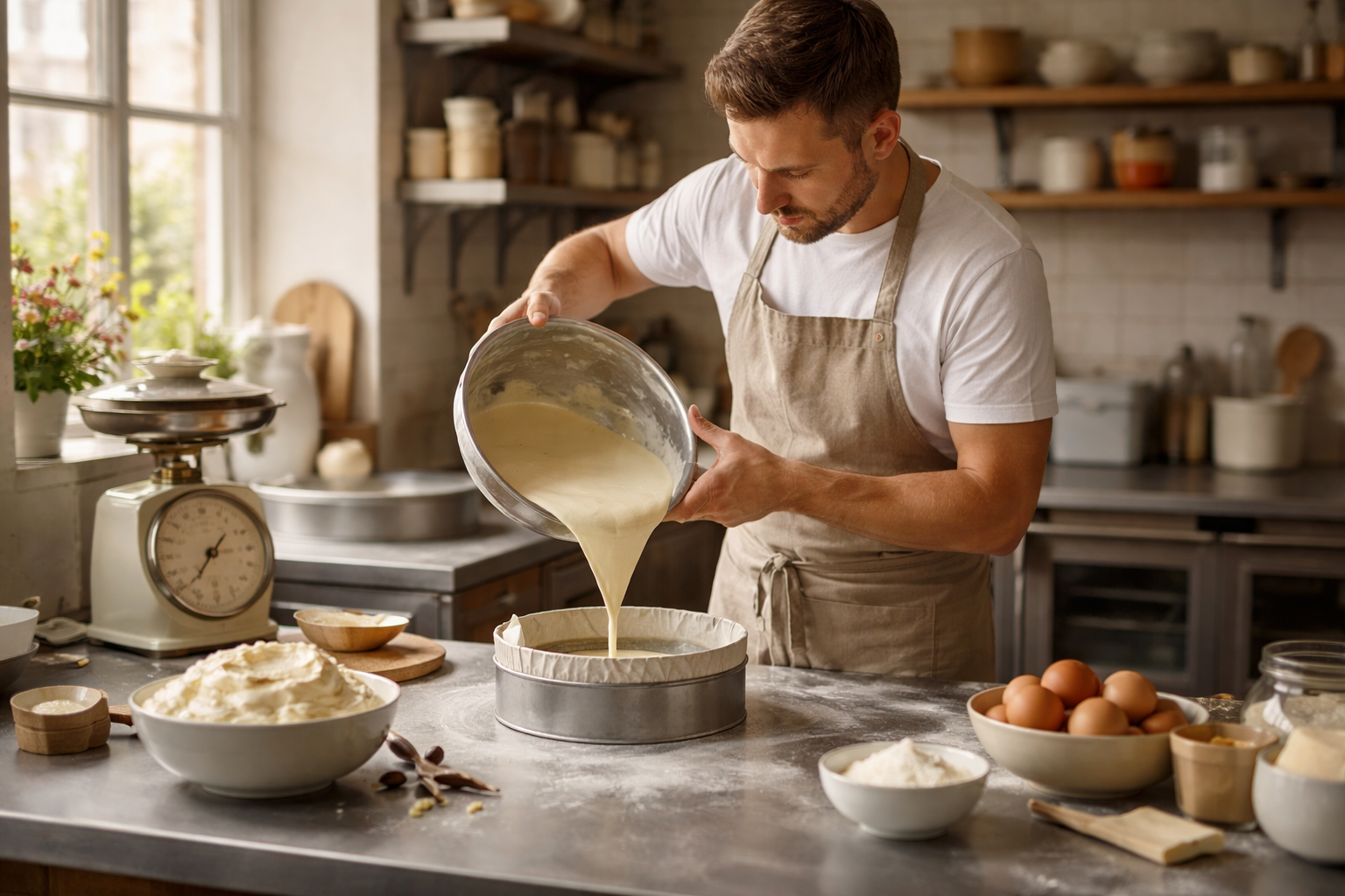Pasta atölyesinin çalışma tezgahı